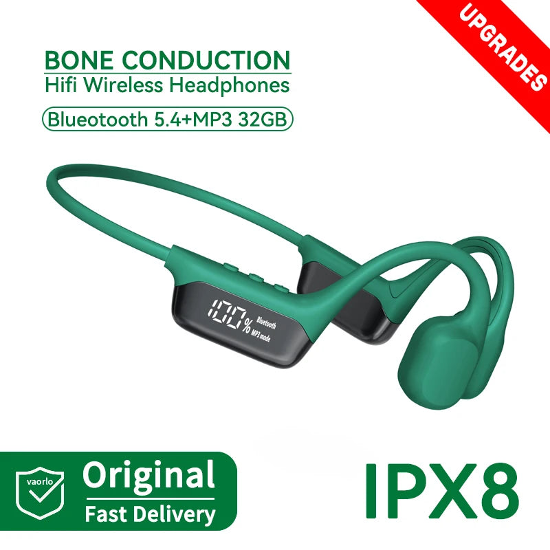 Auriculares inalámbricos de conducción ósea con Bluetooth 5.4, 30 metros de profundidad, IPX8, resistentes al agua, para natación, 32 GB de RAM, reproductor MP3