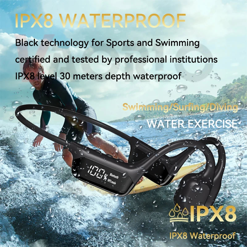 Auriculares inalámbricos de conducción ósea con Bluetooth 5.4, 30 metros de profundidad, IPX8, resistentes al agua, para natación, 32 GB de RAM, reproductor MP3