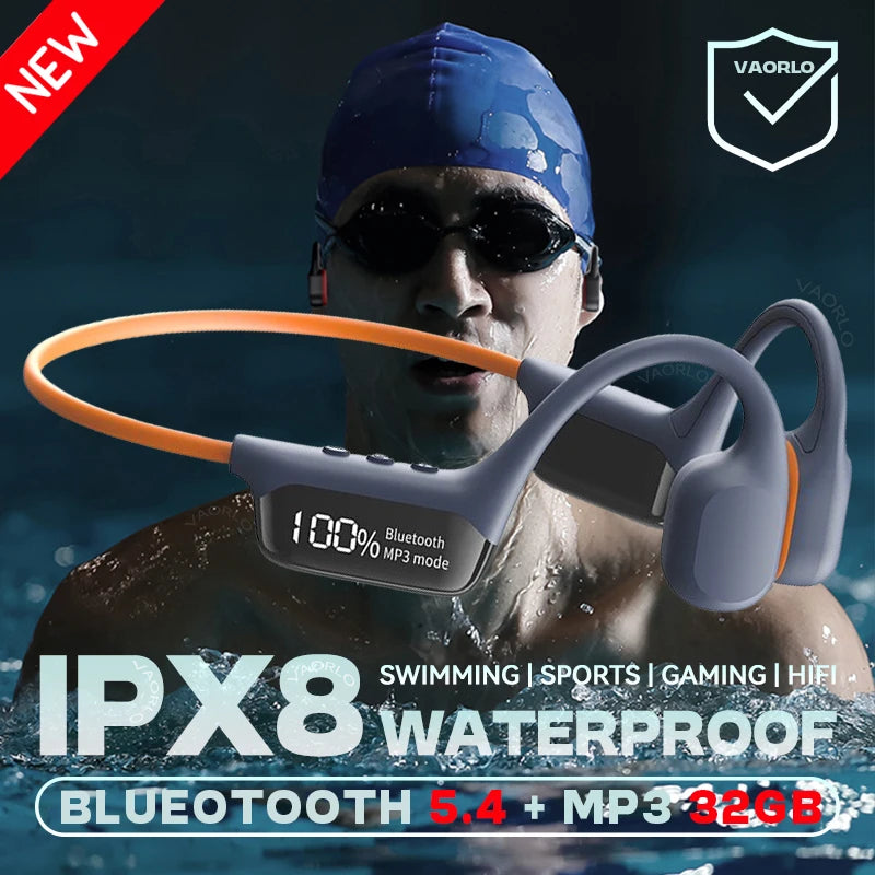 Auriculares inalámbricos de conducción ósea con Bluetooth 5.4, 30 metros de profundidad, IPX8, resistentes al agua, para natación, 32 GB de RAM, reproductor MP3