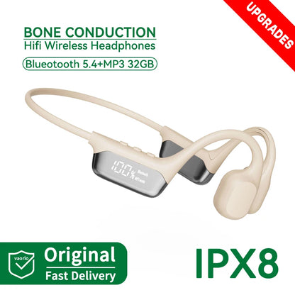Auriculares inalámbricos de conducción ósea con Bluetooth 5.4, 30 metros de profundidad, IPX8, resistentes al agua, para natación, 32 GB de RAM, reproductor MP3