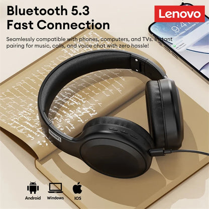 Auriculares para juegos Lenovo TH30, inalámbricos, supraaurales, Bluetooth, sonido estéreo de 360°, deportivos, de larga duración y baja latencia.