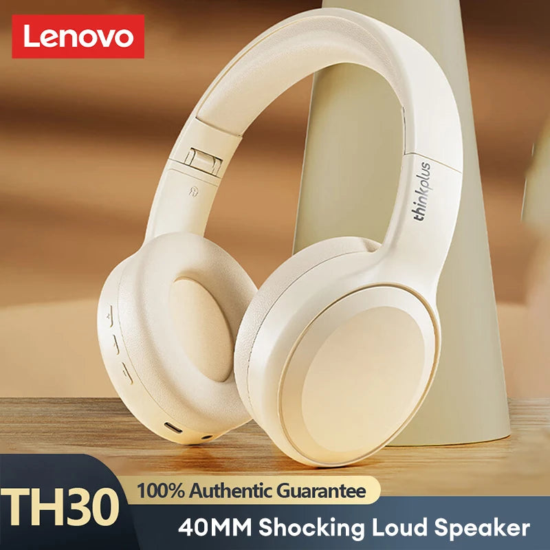 Auriculares para juegos Lenovo TH30, inalámbricos, supraaurales, Bluetooth, sonido estéreo de 360°, deportivos, de larga duración y baja latencia.