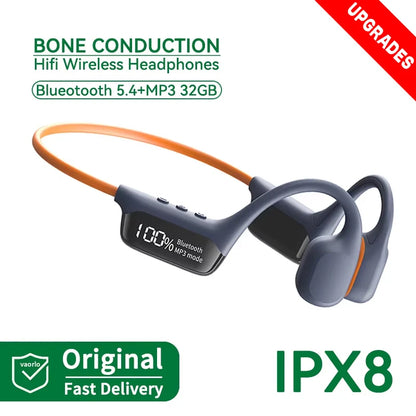 Auriculares inalámbricos de conducción ósea con Bluetooth 5.4, 30 metros de profundidad, IPX8, resistentes al agua, para natación, 32 GB de RAM, reproductor MP3
