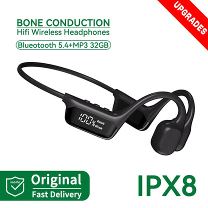 Auriculares inalámbricos de conducción ósea con Bluetooth 5.4, 30 metros de profundidad, IPX8, resistentes al agua, para natación, 32 GB de RAM, reproductor MP3