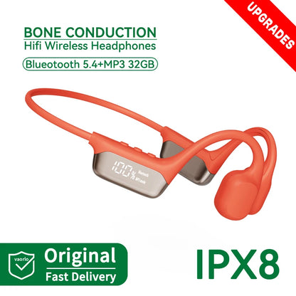 Auriculares inalámbricos de conducción ósea con Bluetooth 5.4, 30 metros de profundidad, IPX8, resistentes al agua, para natación, 32 GB de RAM, reproductor MP3