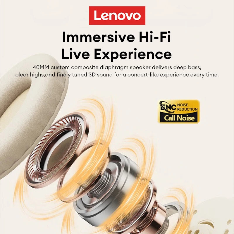 Auriculares para juegos Lenovo TH30, inalámbricos, supraaurales, Bluetooth, sonido estéreo de 360°, deportivos, de larga duración y baja latencia.