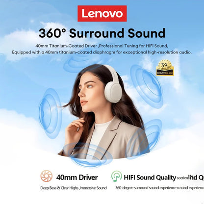 Auriculares para juegos Lenovo TH30, inalámbricos, supraaurales, Bluetooth, sonido estéreo de 360°, deportivos, de larga duración y baja latencia.